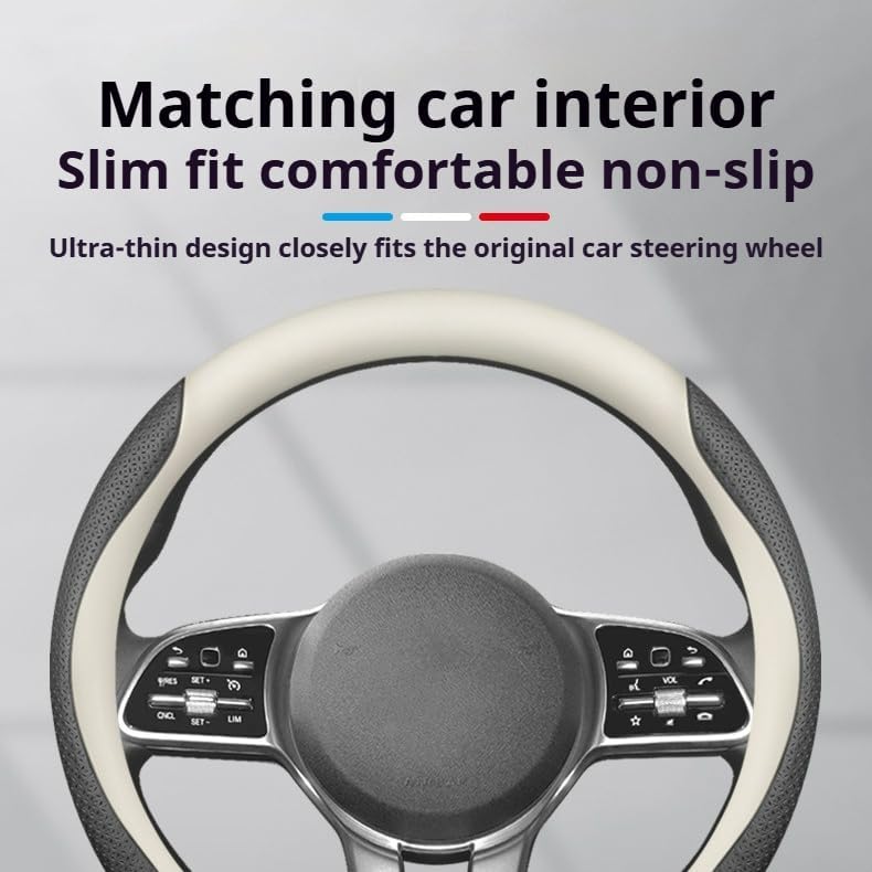 RYE for Mercedes Benz Steering Wheel Cover, Leather Car Steering Wheel Cover Heavy-Duty Stretchy Durable Breathable, for A B C E S Class CLA AMG Accessories - Black & Carbon Fiber