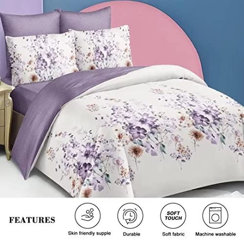 Shatex 3 Piece King Comforter Bedding Set- All Season Bedding Comforter Set, Ultra Soft Polyester Flowers Bedding Comforters- Purple&White #TOP1