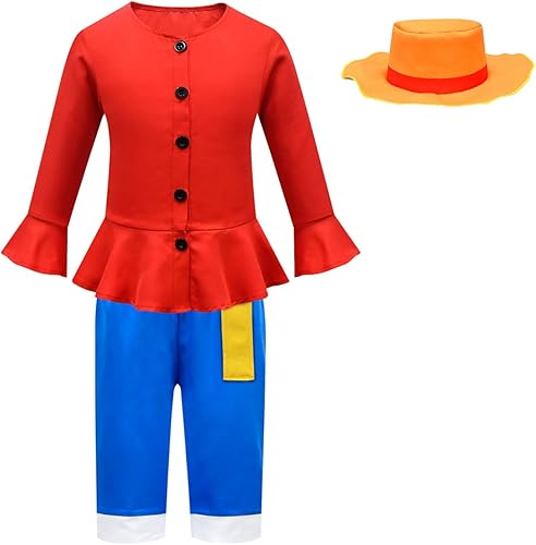 Luffy - Disfraz de Halloween con sombrero de paja, 5-11 años