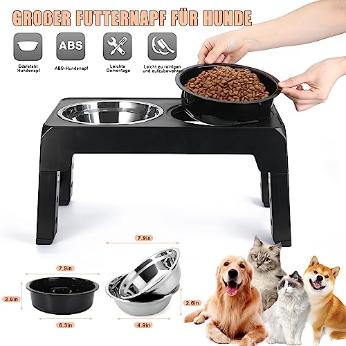 Hundenapf Höhenverstellbar, 4 Höhenverstellbare Erhöhte Hundenäpfe mit 2 Edelstahl-Hundenäpfen und 1 Slow-Food-Hundenapf,Futterstation Hund für Großen Mittelgroßen Kleinen Hunde
