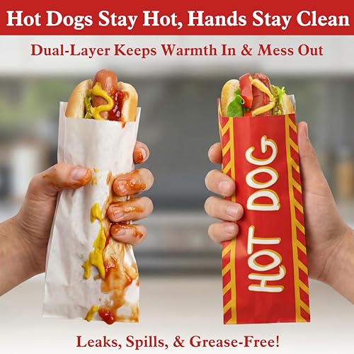 ZEAYEA 200 Pack Hot Dog Wrappers, Foil Lined Hot Dog Sleeves, Grease Resistance Disposable Hot Dog Bags for Party, Snack Bars, Food Truck, Take Out, Concession Stand, 9x3.5x1.5 Inches by ZEAYEA - Image 4