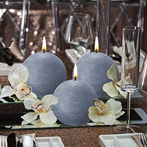 Bolsius 3 Pack Twilight Blue Rustic Ball Pillar Candles - 3 Inch - Premium European Quality - Natural Eco-Friendly Plant-Based Wax - Unscented Dripless Smokeless 25 Hour Party And Wedding Candles #TOP4