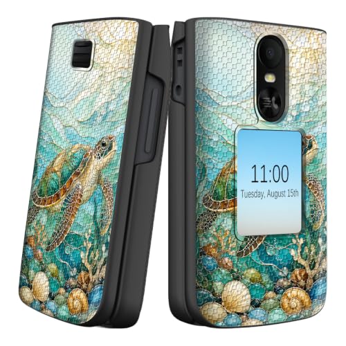 RAUEDWDJS for TCL Flip 4 Phone Case with Screen Protector | Dual Layer Hybrid Hard PC Back +Soft TPU Shockproof Protective Case for T440 (2025),Sea Turtle Coastal