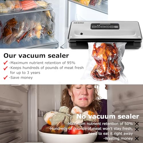 Food Vacuum Sealer Machine 10-In-1 with Bag Storage(Up to 20FT) and Cutter, INKBIRD Food Sealer Vacuum Sealer for Food with Moist/Dry/Canister 5 Food Modes, Starter Kits Bags*5 and Bag Roll*1, 85KPa by Inkbird - Image 8