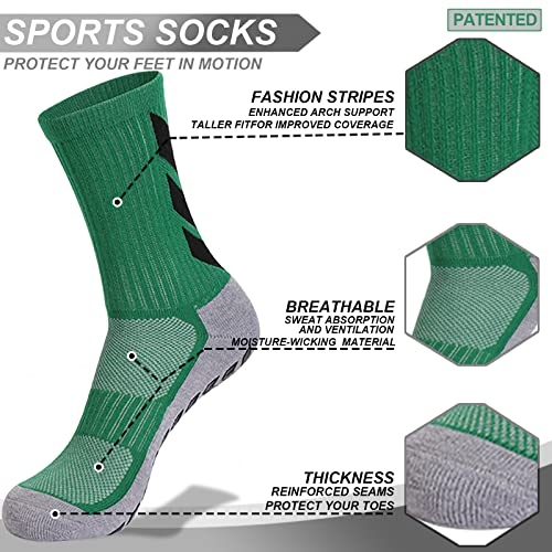 MENDENG Soccer Socks Youth Grip Socks Mens Non Slip Skid Grippy Soccer Training Equipment Running Hiking Sports Athletic Socks Football Accessories 6P