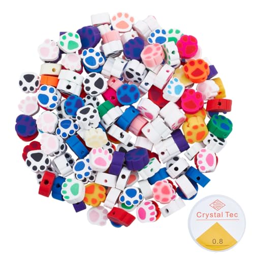 PONABEADIY 9 cuentas de 100mm con Forma de Pata de Perro, con Hilo Elástico de Cristal, Arcilla Polimérica, Hechas A Mano, con Estampado de Oso, Coloridas, Sueltas, para Hacer Joyas, Pulseras, Collare