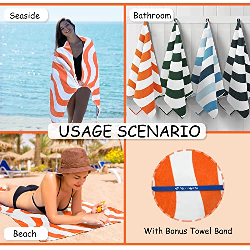 Mocaletto 100% Cotton Beach Towel With Towel Band(1 Pack),Oversized 35"X70" Orange Beach Towels For Adults, Soft&Absorbent Large Cotton Towels,Quick Dry Cabana Stripes Pool, Swimming,Travel Towels #TOP7