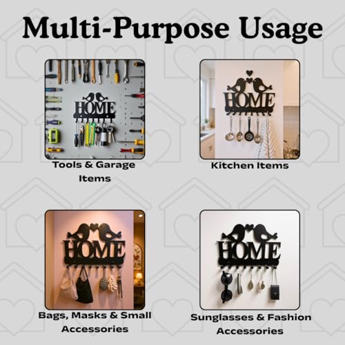 Image of Meet DECOR Metal Olive Tree Design Key Holder with 8 Hooks | Decorative Wall Mounted Key Rack with Love Birds & inchHome inch Design | Ideal Home Decor & Gift for Housewarming (26 x 16 cm)