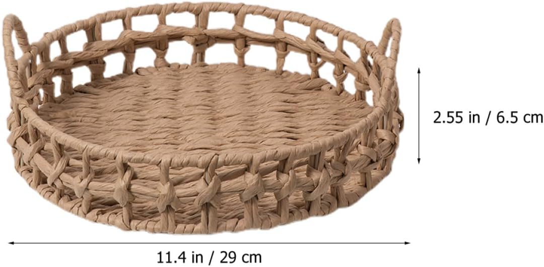 Woven round Bread Basket Small Desktop Storage Organizer Paper Rope Sundries Basket for Kitchen Fruit and Snack Serving