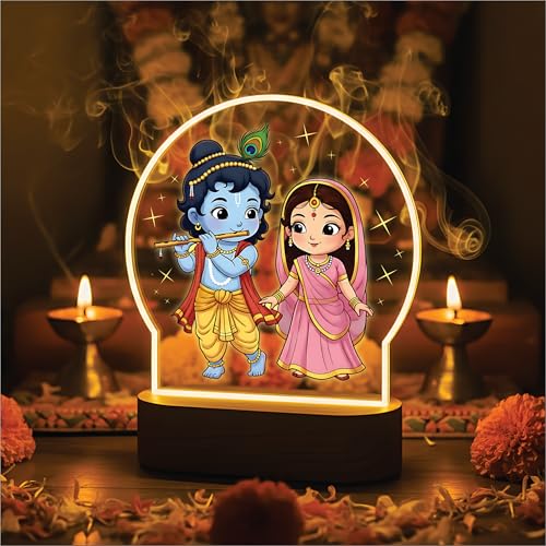 Image of Giftplease Radha Krishna LED Night Light - Cute Chibi Devotional Table Lamp with Warm Glow - Printed Spiritual Decor for Home Mandir, Kids' Bedroom & Office - Ideal Diwali or Housewarming Gift GL 20