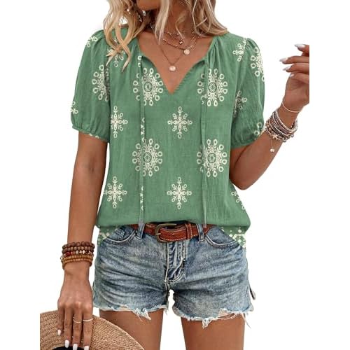 LOMON Boho Tops Women Summer Peasant Blouse Tunic