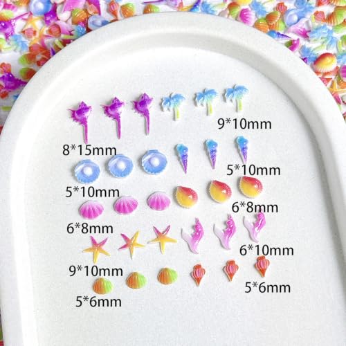 3D Ocean Nail Charms 100pcs,Mixed Resin Summer Beach Nail Rhinestones and Gems, Colorful Starfish Shell Conch Vacation Nail Supplies for Acrylic Natural Nails,Flat Back DIY Nail Jewelry for Women — view 2