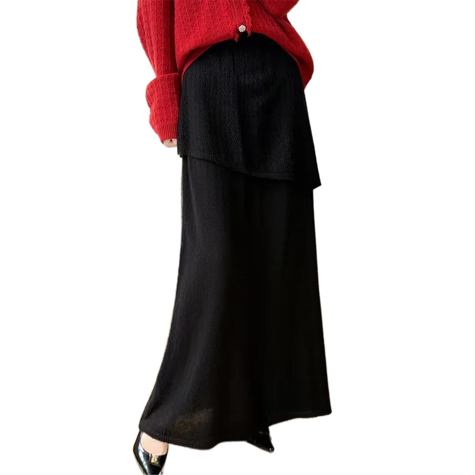 Gonna midi da donna in maglia a vita alta, a trapezio, autunno-inverno