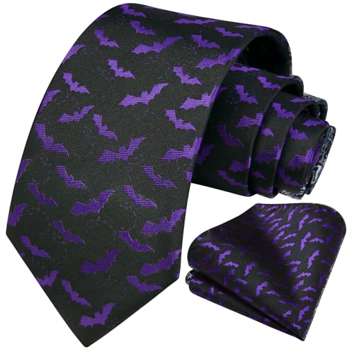 Image of HISDERN Ties for Men Classic Animal Tie and Pocket Square Set Jacquard Woven Silk Neckties Handkerchief Wedding Party