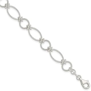 Pulseira de prata esterlina 925 circular de elos ovais corrente elegante joias finas para mulheres presentes para ela, 7.5 inches, Prata esterlina