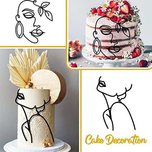 12 Pcs Acrylic Lady Face Cake Topper Minimalist Art Happy Birthday Cake Toppers Women Wedding Cake Decoration for Wedding Birthday Party (Black) by HSDSH - Image 5