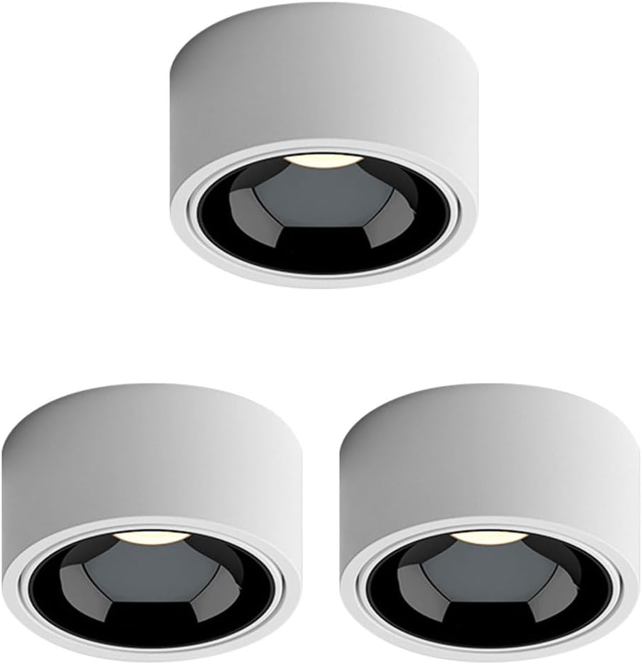 3 Pcs 7W Accent Spot Light, Modern LED Ceiling Downlight, Aluminum Cylinder Spot Light, 30° Adjustable Ceiling Light Fixture, 3 Color Dimmable Spotlights for Bookshelf Bedroom