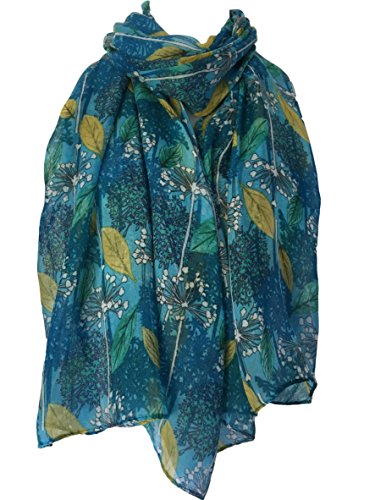 Purple Possum® Turquoise Floral Scarf Ladies Blue Mustard Yellow Flowers Wrap Flower Leaves Shawl