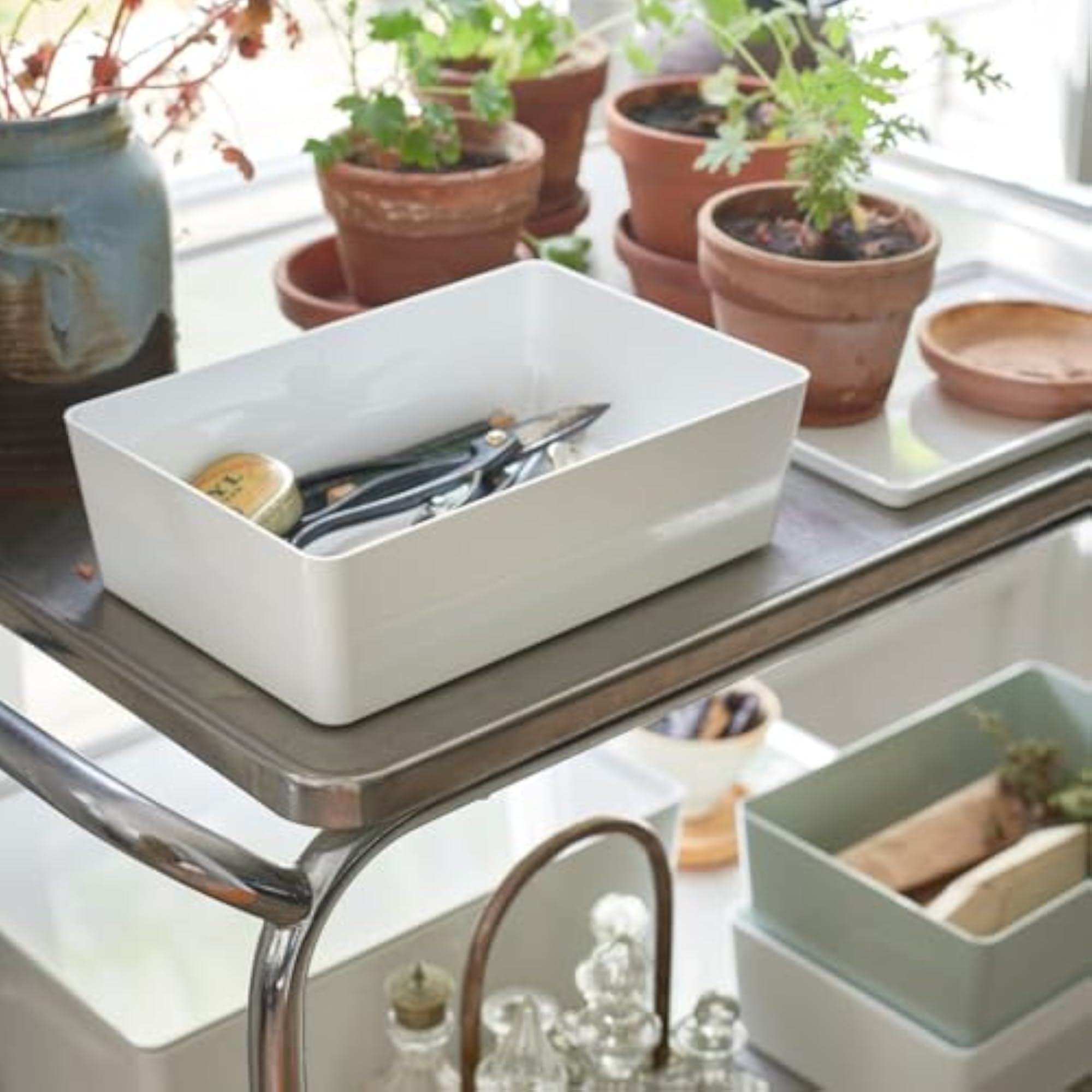 Stackable White Storage Box with Lid, 18x26x8 cm