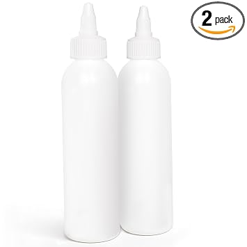 BRIGHTFROM Twist Top Applicator Bottles, Squeeze 6 OZ Empty Plastic Bottles, Refillable, Open/Close Nozzle - Multi Purpose Pack of 2 White