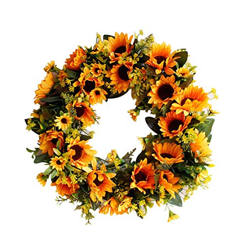 Corona de puerta moderna para todo el año, corona decorativa de flores artificiales, guirnalda para puerta, 40 cm, girasol artificial, adornos para puerta, pared, estilo europeo, boda, fotografía
