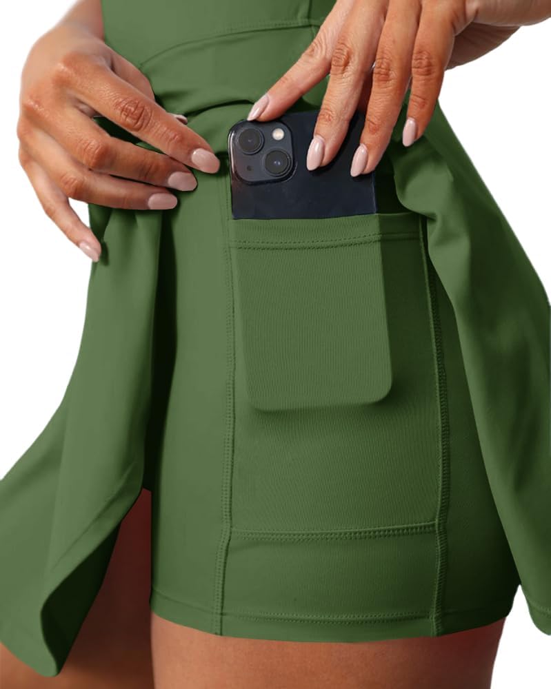 Womens Sleeveless 2-in-1 Athletic Tennis Golf Dress Underneath Workout Active Dresses with Built-in Shorts - Image 3