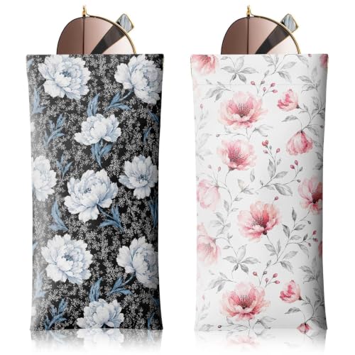 LVYUNF White Lily and Pink Floral Glasses-Sunglasses-Eyeglass-Sunglass Case