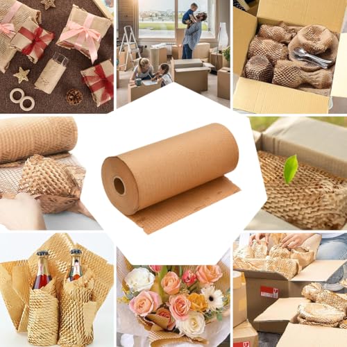 Wabenpapier Verpackungsmaterial 30cmx50m, Papier-Luftpolsterfolie, Verpackungspapier Paketfüllmaterial, Umweltfreundliche Alternative zu Luftpolsterfolie, Wabenverpackungspapier für Umzug und Versand