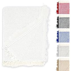 Colcha Multiuso para Sofá de 3 plazas, Manta Foulard, Cubre Cama (135/150) y Cubre Sofá de 85% Algodón y 10% Poliéster Fabricado en España (Blanco, 230x260cm)