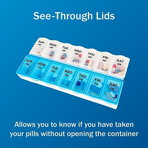 Amazon Basic Care 7-Day AM/PM Pill Organizer | Large Compartments | 2 Times Daily | Blue Clear Lids | Pack of 2 view 4
