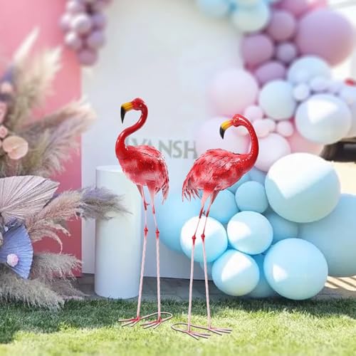 Image of Flamingo Ornament,Flamingo Garden Statues and Sculptures,Metal Birds Yard Art Outdoor Statue, Red Pink Flamingo Lawn Ornaments for Home, Patio, Backyard Decor (2)