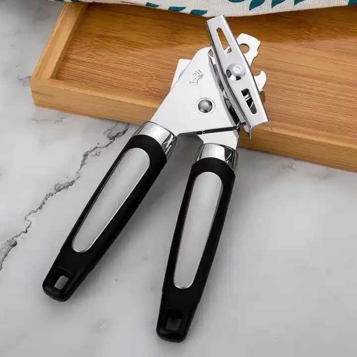 Multipurpose Manual Can and Bottle Opener - Food-Safe Stainless Steel Tin Cutter with Smooth Edge, Non-Slip Handle, and Ergonomic Turning Knob | Comfortable and Safe for Kitchen, Outdoor Camping