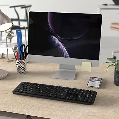 Wireless Bluetooth Keyboard, 2.4G USB + Bluetooth Keyboard for Multi Purpose, Full Size Wireless Rechargeable QWERTY UK Keyboard for Windows, MacOS, Android, PC, Laptop, Tablet, Computer, Black