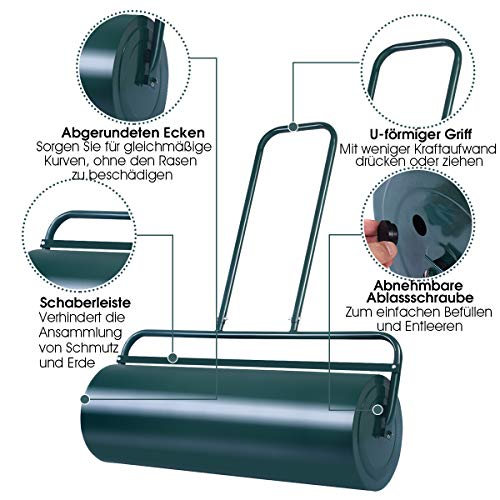COSTWAY Handrasenwalze 63L mit Griff für Gartenpflege