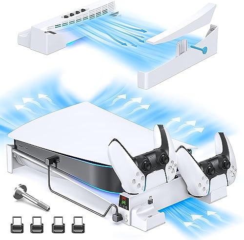 Image of New World for PS5 Horizontal Stand with 3-Level Cooling Fan and PS5 Controller Charger for PS5 Console, PS5 Cooling Station with PS5 Charging Station, Stand Horizontal for PS5 Accessories