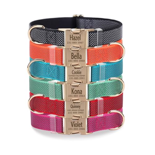 Personalized Dog Collar, Soft Reflective Nylon Pet Collar, Custom Engraved Buckle Dog Collars, Adjustable Pet Collar for Dogs, Adjustable for Boy and Girl Dogs (S(10"-16"))