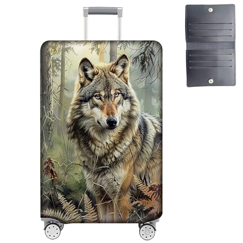 GYSYZJDH Luggage Cover Protector for 22-24 Inch Suitcases, TSA Approved Elastic Travel Suitcase Covers, Anti-Scratch Washable Luggage Sleeve for Carry On & Checked Bags, Wolf 02