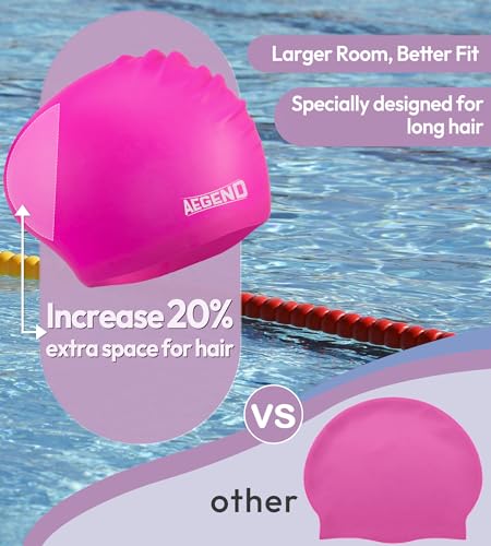 image for Aegend Swim Caps for Long Hair, Durable Silicone Swimming Caps for Wom