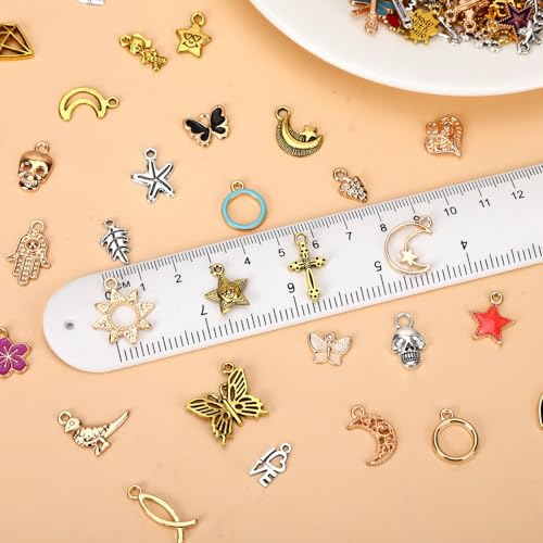 SANNIX 200Pcs Charms for Jewelry Making, Assorted Enamel Charms, Mixed Antique Gold Tibetan Silver Jewelry Bangle Charm Pendants for Bracelet Necklace Earrings Craft Supplies