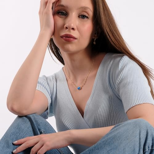 18K Gold Vermeil Gemstone Necklaces, Ruby, Blue Opal & Navy Blue Designs with Paperclip & Cable Chains, Dainty Gifts for Her2