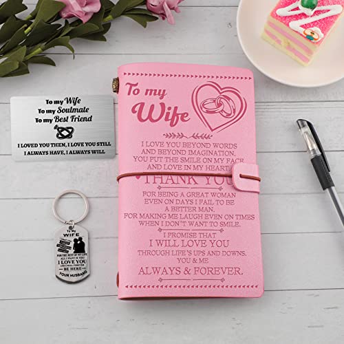 Beaugift Gifts For Wife, Wife Gifts From Husband To My Wife Birthday Gift Ideas Leather Journal + Keychain + Wallet Card, Wife Gifts Anniversary Wedding Romantic Gifts For Her, Birthday Gifts For Wife #TOP4