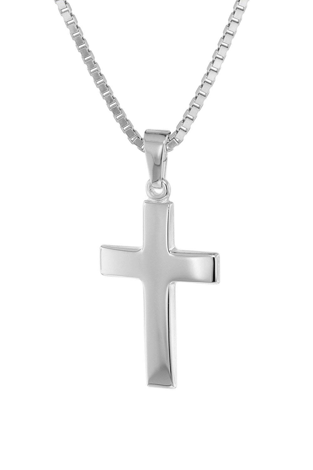 trendor Kreuz 21 mm Weißgold 333 (8 Kt) mit Silber-Halskette 39910 | zeitlose Halskette für Damen und Herren, Schmuckstück aus Echtgold und Sterlingsilber,