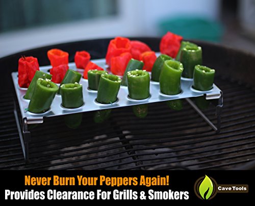 Cave Tools Jalapeno Corer Tool Grill Topper For Cooking Peppers, Chicken Legs & Wings Or Chili - 24 Capacity Racks- Bbq Grill And Smoker Accessories, Dishwasher Safe #TOP1
