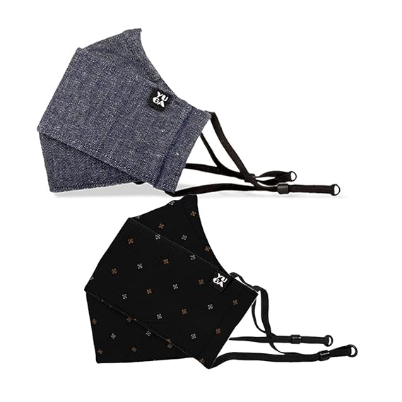 Yuga HexaShield 3D Reusable Washable Cotton Cloth Breathable Fabric Face Mask for Men and Women | 6 layer Protection | Nose Clip | Adjustable Earloop | Anti-Germ |Anti Bacteria |Freesize |Multicolor, Pack of 2 |