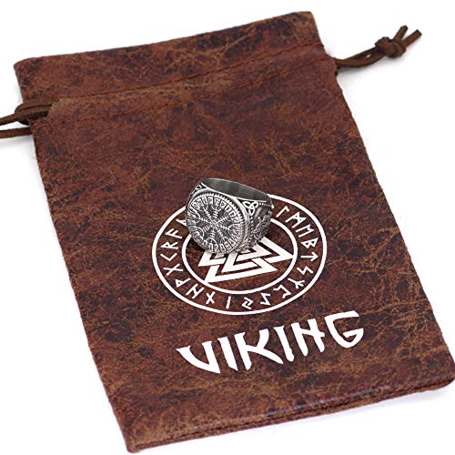 Guoshuang Nordic Viking Mjolnir Valknut Helm Of Awe Rune Amulet Ring Stainless Stee With Valknut Rune Gift Bag #TOP3