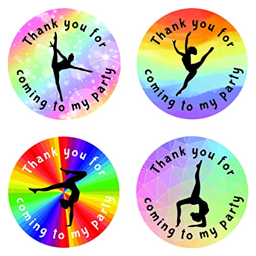 40mm Gymnastics "Thank You for Coming to My Party" Round Stickers for Party Bags & Sweet Cones (24 x Stickers)