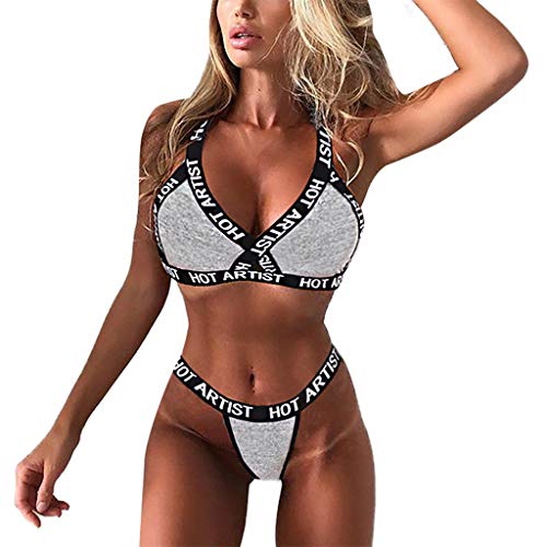 MEIbax Impresión de Letras Ropa Interior erótica Ropa Interior de Mujer Deportiva Conjunto de Pijama Ropa Interior Mujer Encaje Ropa Erótica Push up Tangas Babydoll Panties Bragas Camisón