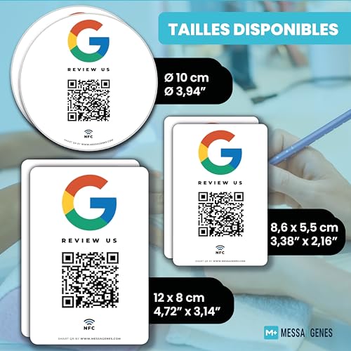 MESSAGENES | Autocollant Google QR et NFC | Autocollant Avis Plaque Google | Pack 2 Unités Taille Carte | QR Code Google Reviews | Évaluations en 1 clic | QR Réutilisable | Plaquette Avis NFC Google – vue 4