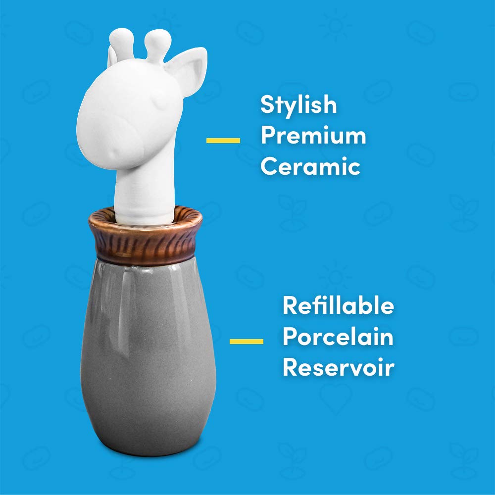 Wicking Aromatherapy Diffuser, Giraffe | Small, Portable Ceramic and Porcelain Diffuser for Home, Office | 15mL Reservoir for Essential Oils, 1 Fill Lasts 2 Weeks | No Electricity or Water Required