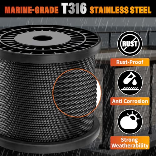 Black Stainless Steel Cable for Railing - 1000FT 1/8" T316 Wire Rope for Deck Cable Railing System Kit by CELYND - Image 2